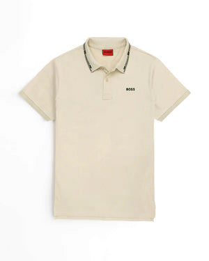 HO - Men 'Beige' Boss Cotton Pique Polo With Contrast Logo HO887