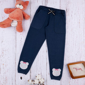 PR - Girls 'Navy' Teddy Bears Patched Fleece Trouser PR457