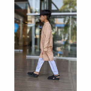 Kids 'Beige' Plain Cotton Kurta K09