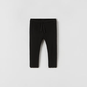 ZR - Girls 'Black' Waffle Texture Lettuce Edge Legging ZR451