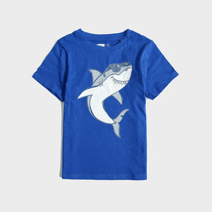 YO - Kids 'Blue' Shark Slogan Printed Cotton T-Shirt YO729