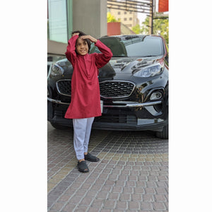 Kids 'Maroon' Plain Cotton Kurta K12