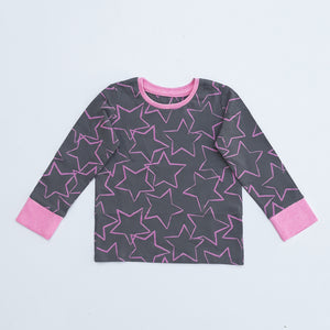 MC - Kids 'Grey' Stars Printed Full Sleeve Cotton T-Shirt MC337