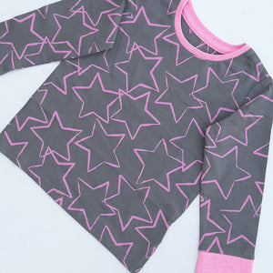 MC - Kids 'Grey' Stars Printed Full Sleeve Cotton T-Shirt MC337