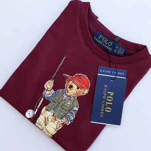 PL - Kids 'Burgundy' Polo Bear Printed T-Shirt PL857