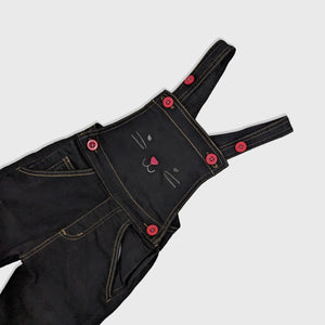 DP - Girls 'Black' Animal Printed Denim Dungaree DP203