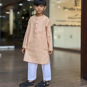 Kids 'Beige' Plain Cotton Kurta K09