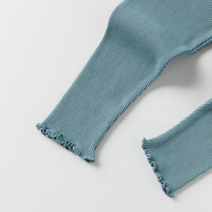 ZR - Girls 'Sea Green' Waffle Texture Lettuce Edge Legging ZR453