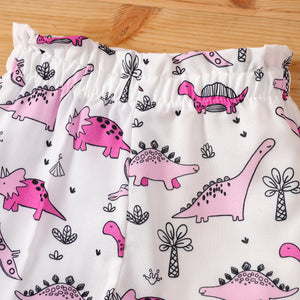 PP-2pcs Baby Girl Letter Print Camisole And Dinosaur Print Shorts Set PP25