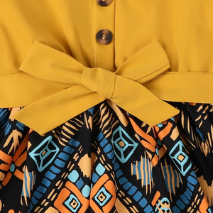 PP-Kid Girl Bohemia Ethnic Print Colorblock Dress PP700