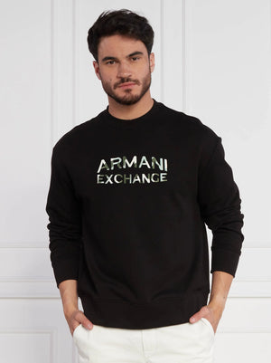 ARMANI ENLARGED BLACK EMBROIDERED LOGO SWEATSHIRT