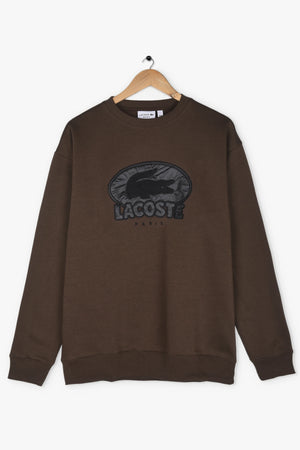 LACOSTE EMBROIDERED DARK BROWN SWEATSHIRT