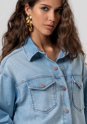Oversized bleached-wash denim shirt