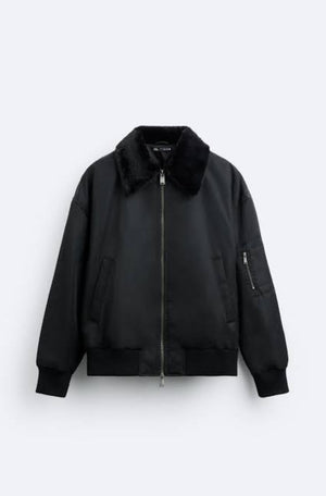 ZR-Men's 'Black' BOMBER JACKET WITH CONTRAST PATCHES