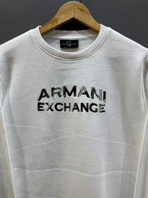 ARMANI ENLARGED WHITE EMBROIDERED LOGO SWEATSHIRT