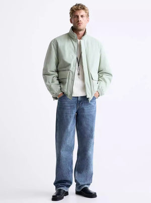 ZA-Men's 'Light Green' Men's Pocket Decoration Collar Long Light Green Jacket ZR-024