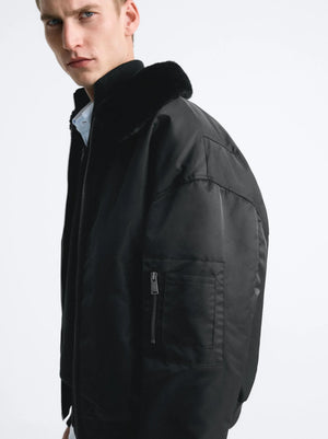 ZR-Men's 'Black' BOMBER JACKET WITH CONTRAST PATCHES