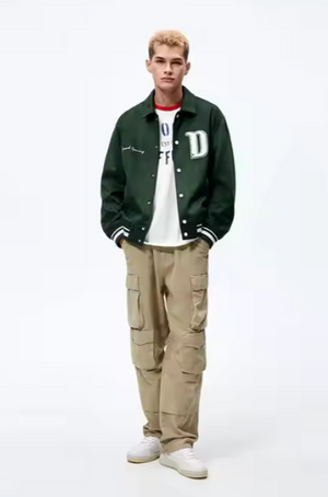 ZR-Men's 'Green' custom embroidered patch wool  baseball jacket oversize ZR-024