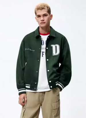 ZR-Men's 'Green' custom embroidered patch wool  baseball jacket oversize ZR-024