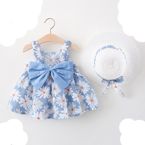 PP-Summer Girl Baby Girl Bow Strap Daisy Dress Beach Dress PP147