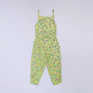 KK - Girls 'Yellow' Flower With Leaf Printed Dungaree Dress KK105