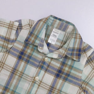 CR - Kids 'Light Green' Toddler Plaid Poplin Short Sleeve Causal Shirt CR136