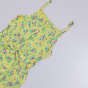 KK - Girls 'Yellow' Flower With Leaf Printed Dungaree Dress KK105