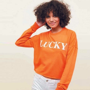 Newlook-WOMEN'Bright Orange' Lucky Slogan Cropped Sweatshirt NL703 (4402785812565)
