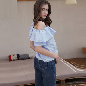 Z.E.E.B.R.A - Women 'Light Blue' OffShoulder Short Sleeves Top Blouse ZR1073