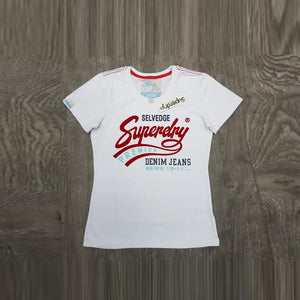 SUPER.DRY - Women 'White' Selvedge Logo Mock Applique T-Shirt SD08