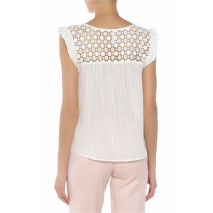 P.E.P.E.J.E.A.N.S - Women 'White' Decorative lace Cotton Sleeveless Blouse PJ1033