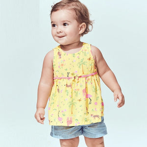 CR - Kids 'Yellow' Jungle Animals Print Loose Flare Frock CR245